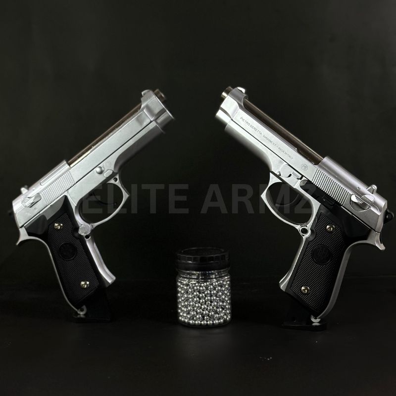 Silver M92 Beretta Airsoft Toy Gun Realistic Design Safe Fun For Play