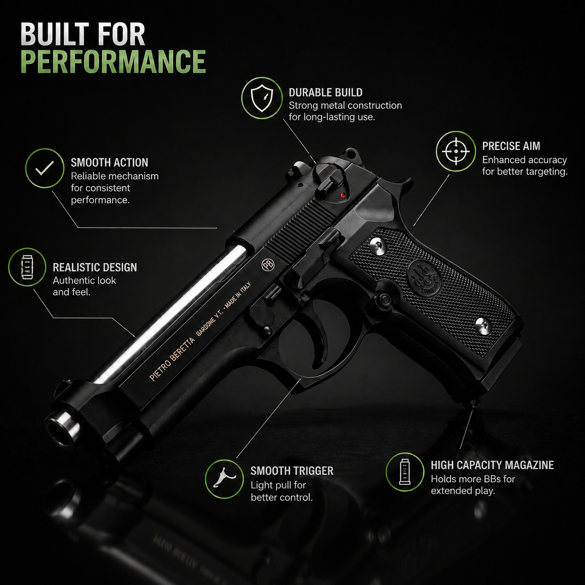 Half Black Beretta M92 Gun + 5 BBs - Action Pack