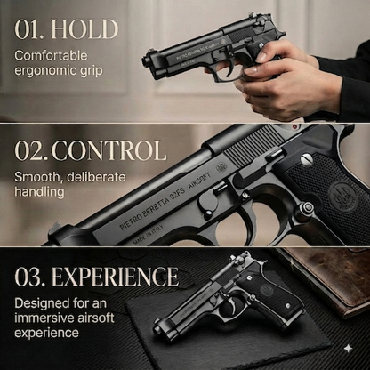 Full Black M92 Beretta Airsoft Toy Gun Realistic Design Safe Fun For Play