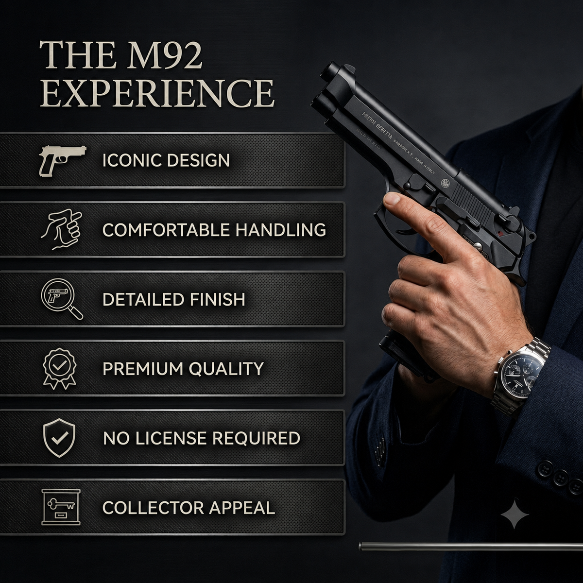 Full Black M92 Beretta Airsoft Toy Gun Realistic Design Safe Fun For Play