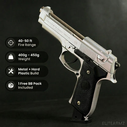 Silver M92 Beretta Airsoft Toy Gun Realistic Design Safe Fun For Play
