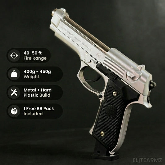Silver M92 Beretta Airsoft Toy Gun Realistic Design Safe Fun For Play